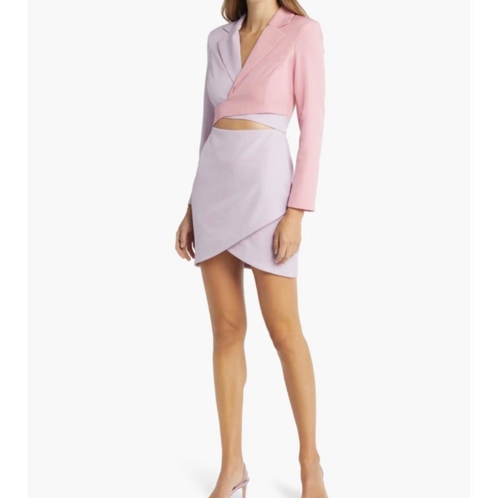 Lavish Alice ELLIE COLOUR BLOCK BLAZER WRAP MINI DRESS IN LILAC & PINK